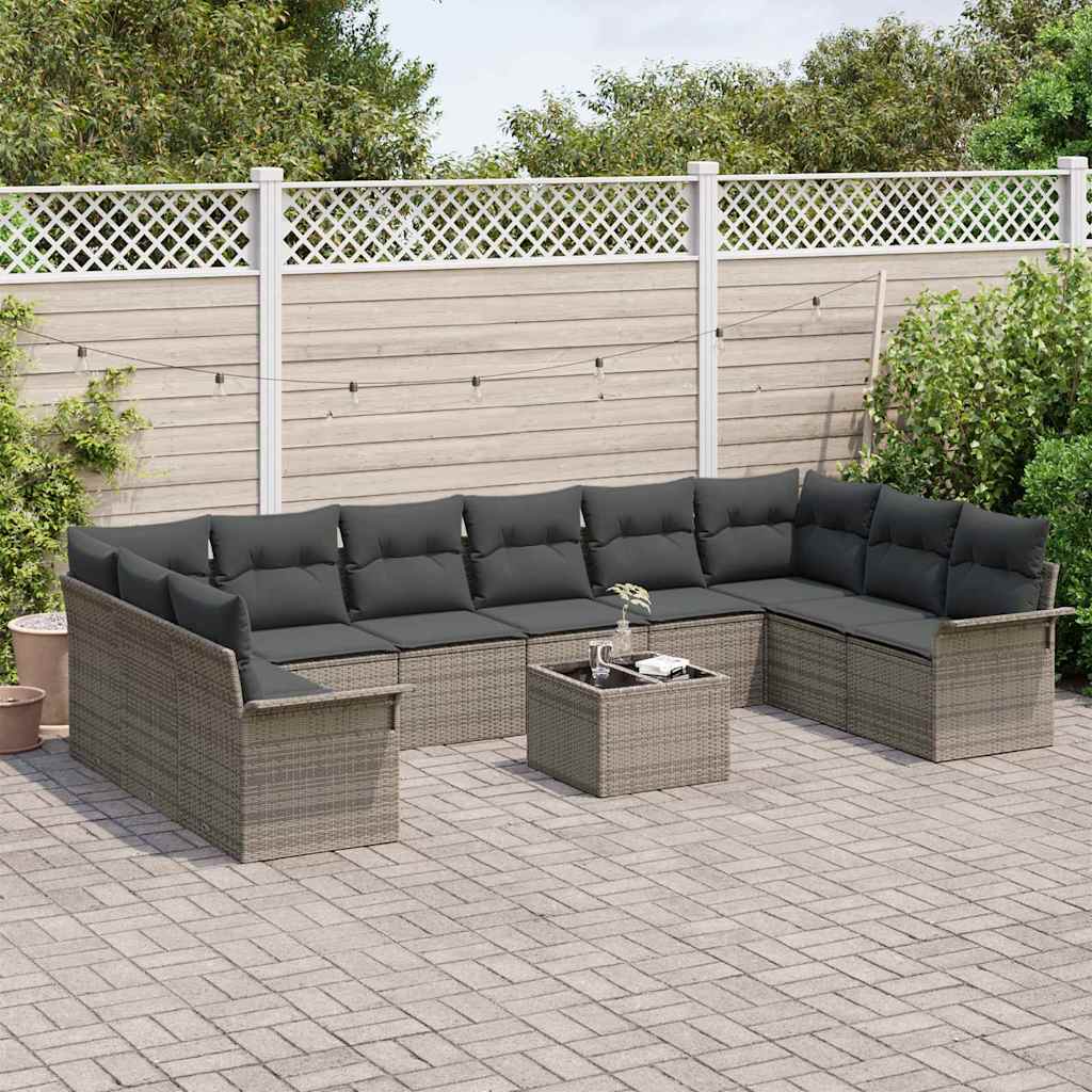 Gartensofa-set mit Speicher 11 pcs Schwarz Poly-Rattan