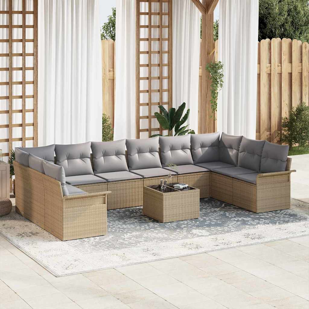 Gartensofa-set mit Speicher 11 pcs Schwarz Poly-Rattan