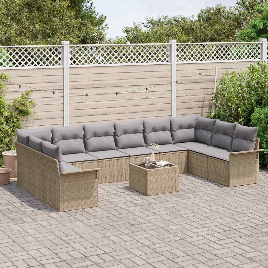 Gartensofa-set mit Speicher 11 pcs Schwarz Poly-Rattan