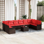 Gartensofa-set mit Speicher 11 pcs Braun Poly-Rattan