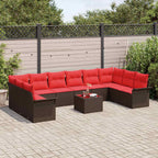 Gartensofa-set mit Speicher 11 pcs Braun Poly-Rattan