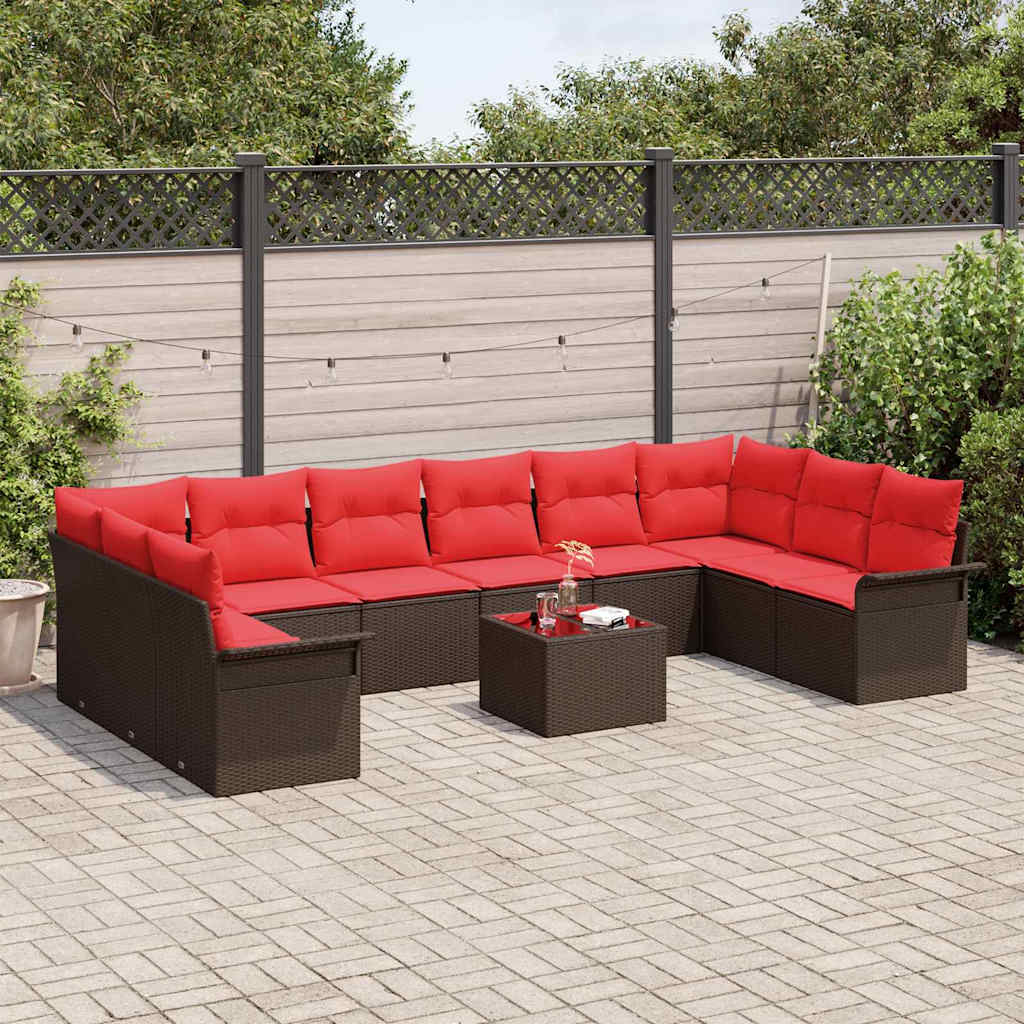 Gartensofa-set mit Speicher 11 pcs Braun Poly-Rattan