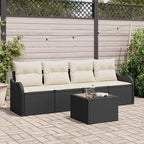 Gartensofa-set mit Speicher 5 pcs Schwarz und Creme Poly-Rattan