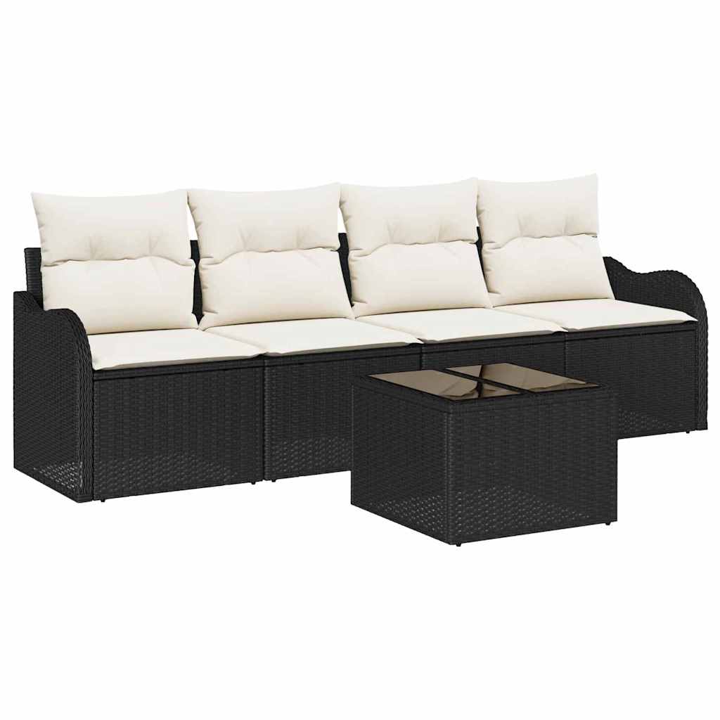 Gartensofa-set mit Speicher 5 pcs Schwarz und Creme Poly-Rattan