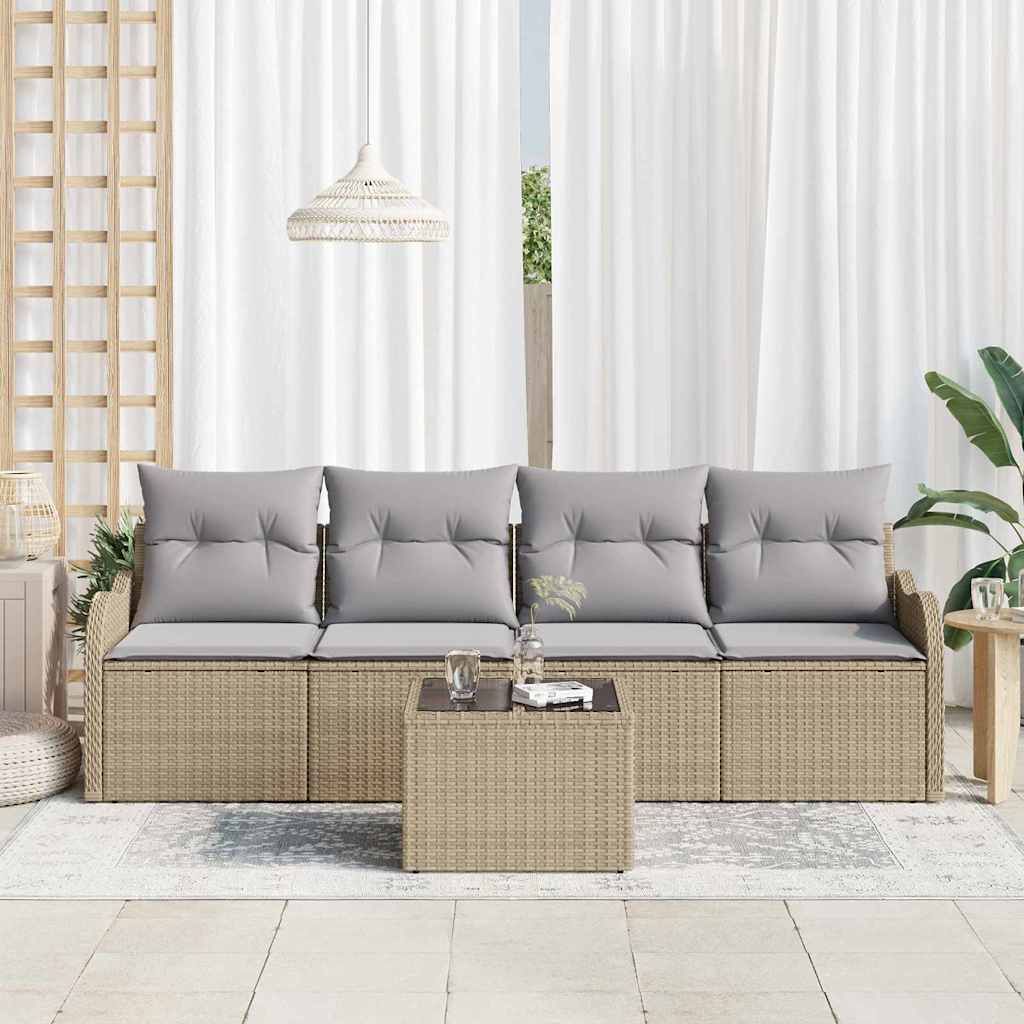 Garten-Sofa-Set mit Kissen mit Speicher 5 pcs Beige und Grau