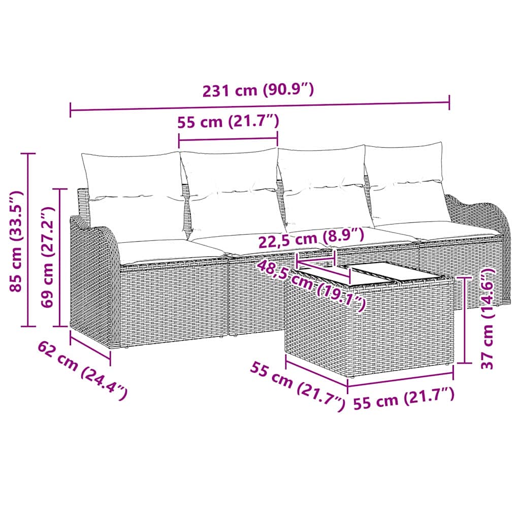 Garten-Sofa-Set mit Kissen mit Speicher 5 pcs Beige und Grau