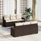 Gartensofa-set mit Kissen mit Speicher 7 pcs Braun und Creme