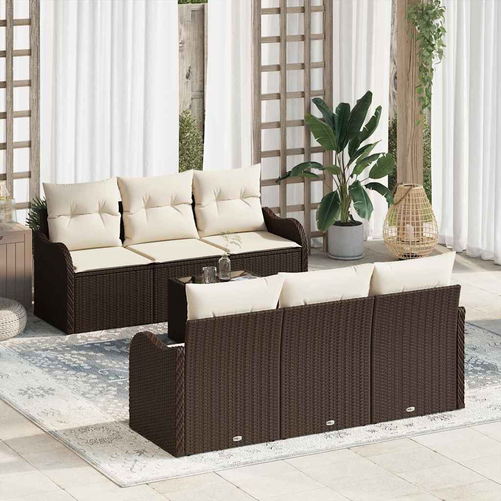 Gartensofa-set mit Kissen mit Speicher 7 pcs Braun und Creme