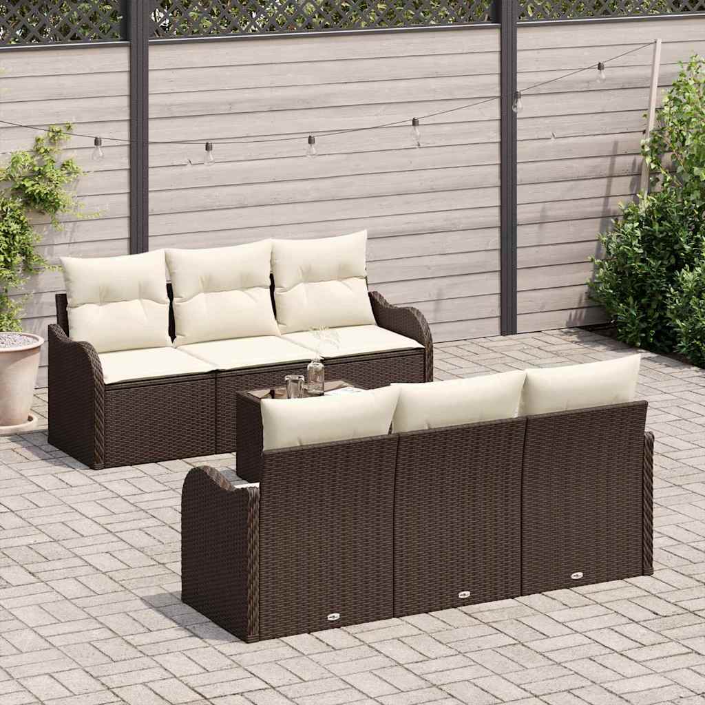 Gartensofa-set mit Kissen mit Speicher 7 pcs Braun und Creme