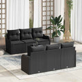 Gartensofa-set 7 pcs Schwarz Poly-Rattan und Stahl und Glas