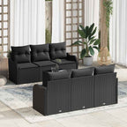Gartensofa-set 7 pcs Schwarz Poly-Rattan und Stahl und Glas