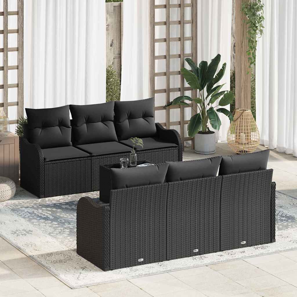 Gartensofa-set 7 pcs Schwarz Poly-Rattan und Stahl und Glas