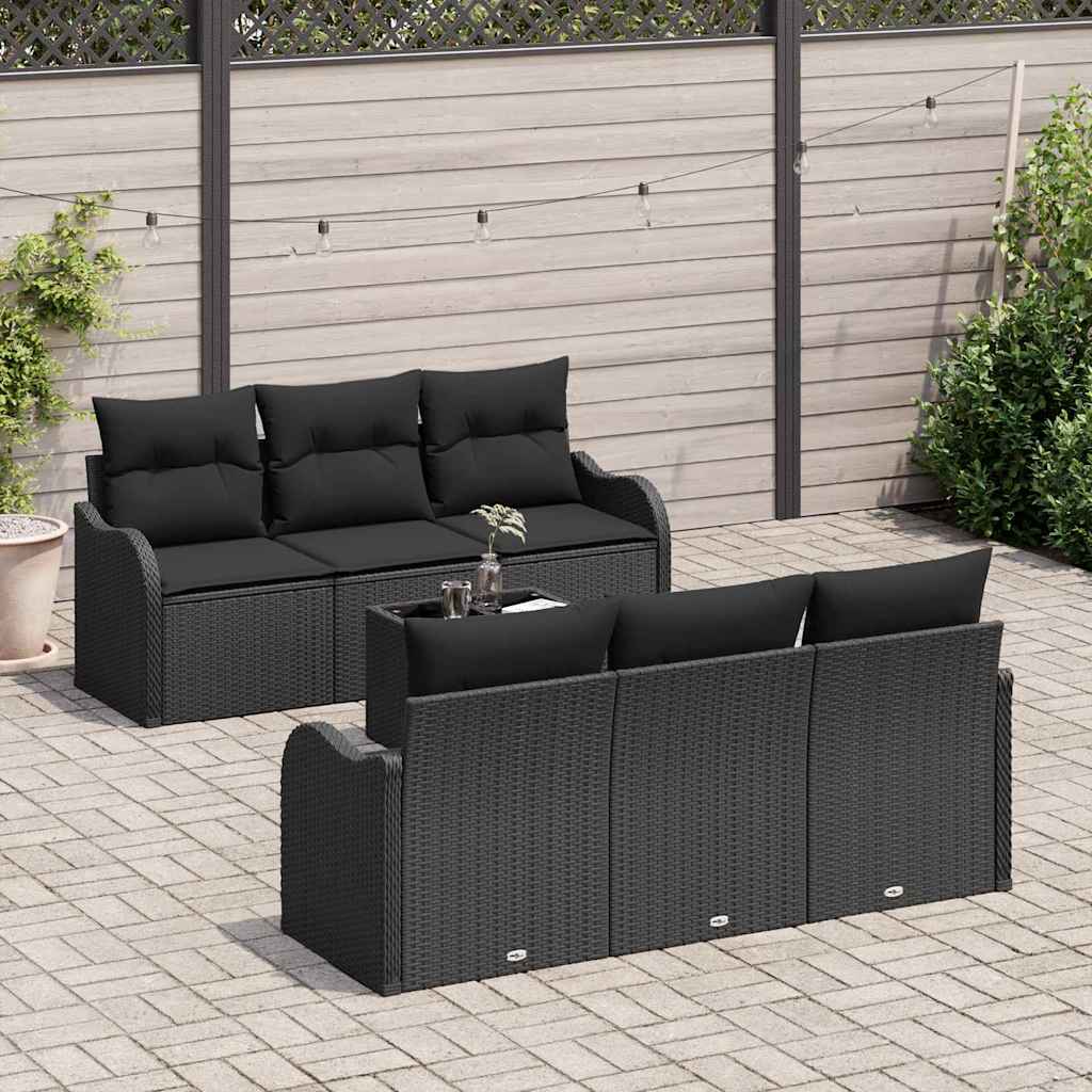Gartensofa-set 7 pcs Schwarz Poly-Rattan und Stahl und Glas