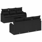 Gartensofa-set 7 pcs Schwarz Poly-Rattan und Stahl und Glas
