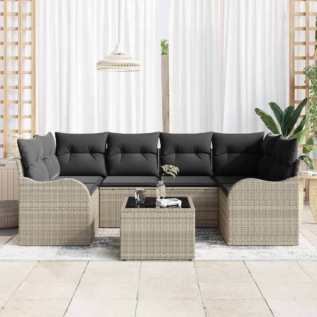 Garten-Sofa-Set mit Kissen 7 pcs Hellgrau und Dunkelgrau