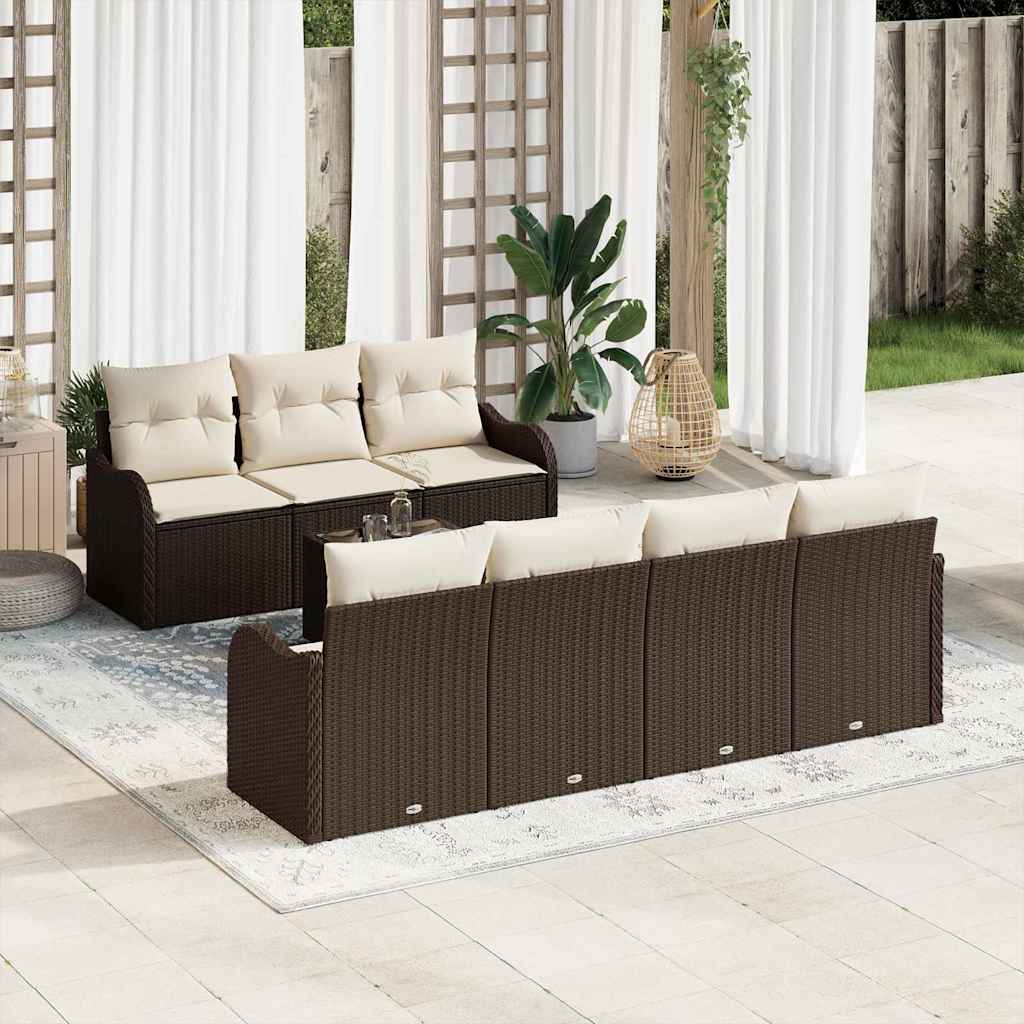 Gartensofa-set mit Kissen mit Speicher 8 pcs Braun und Creme