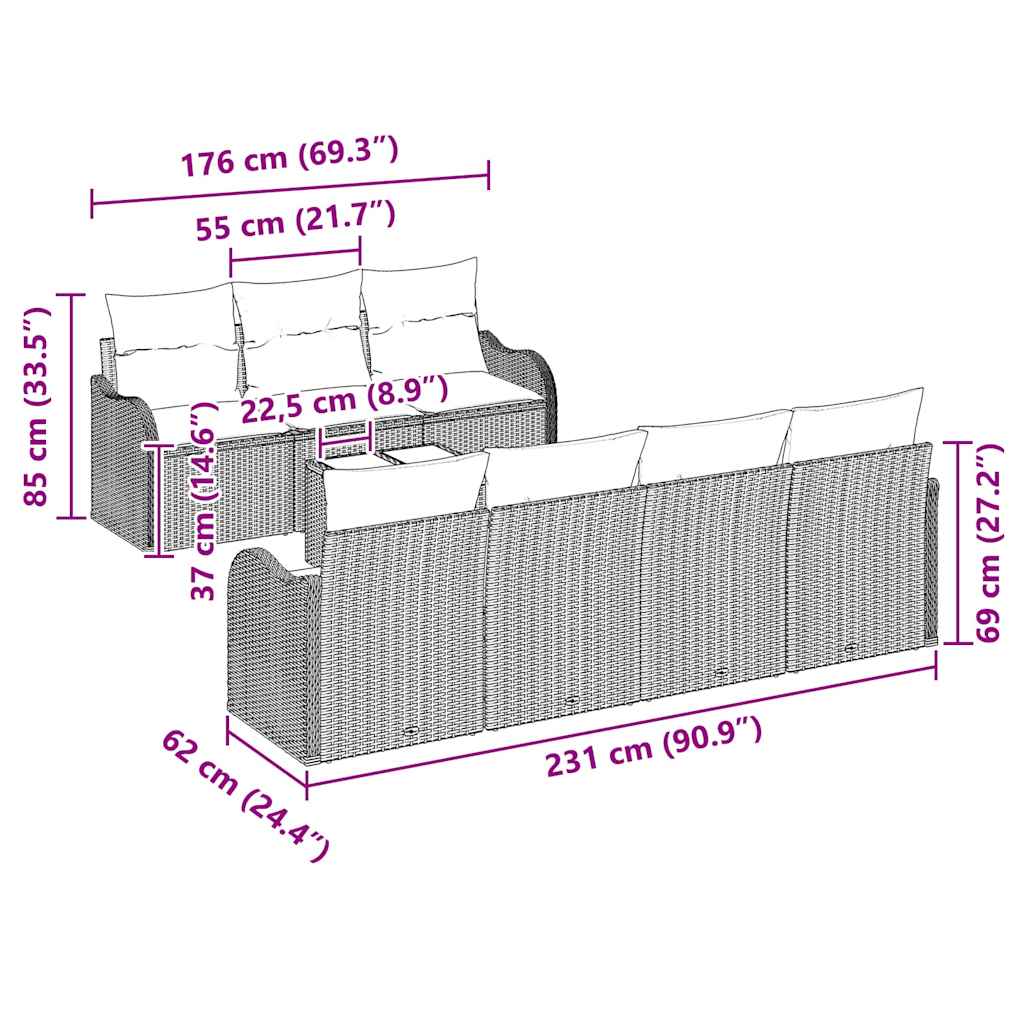 Gartensofa-set mit Kissen mit Speicher 8 pcs Braun und Creme