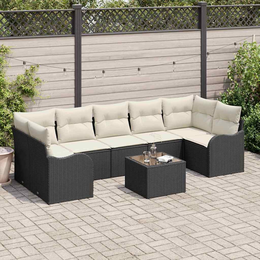 Gartensofa-set mit Kissen mit Speicher 8 pcs Schwarz und Creme