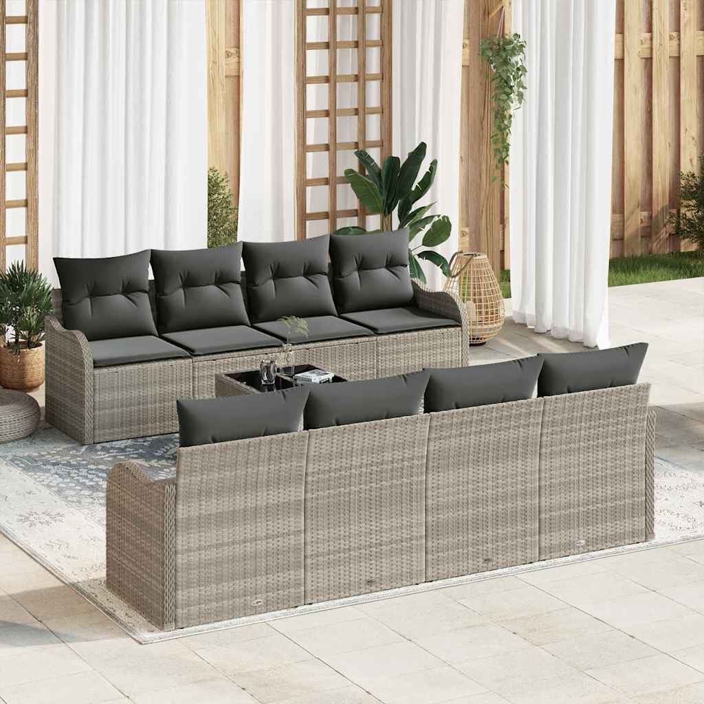 Gartensofa-set mit Kissen 9 pcs Hellgrau und Dunkelgrau
