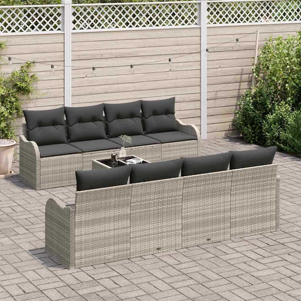Gartensofa-set mit Kissen 9 pcs Hellgrau und Dunkelgrau