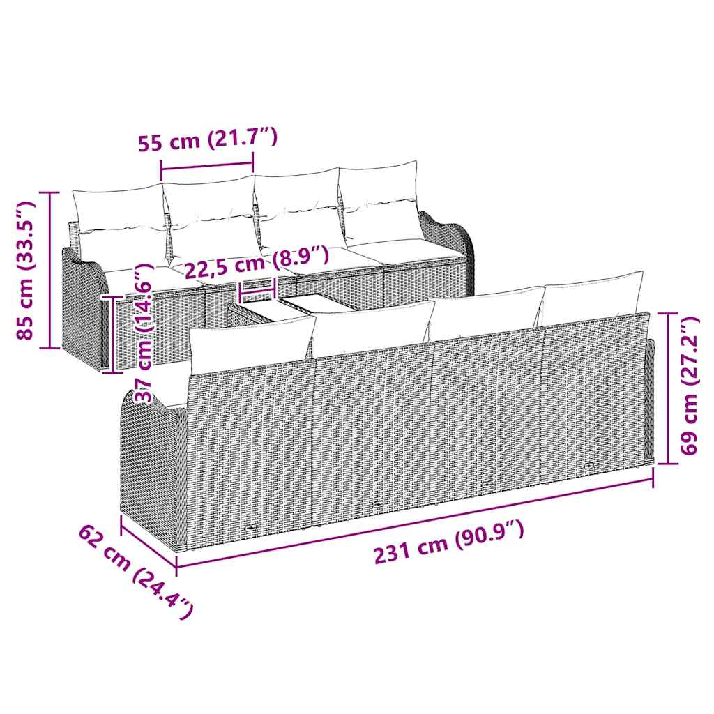 Gartensofa-set mit Kissen 9 pcs Hellgrau und Dunkelgrau