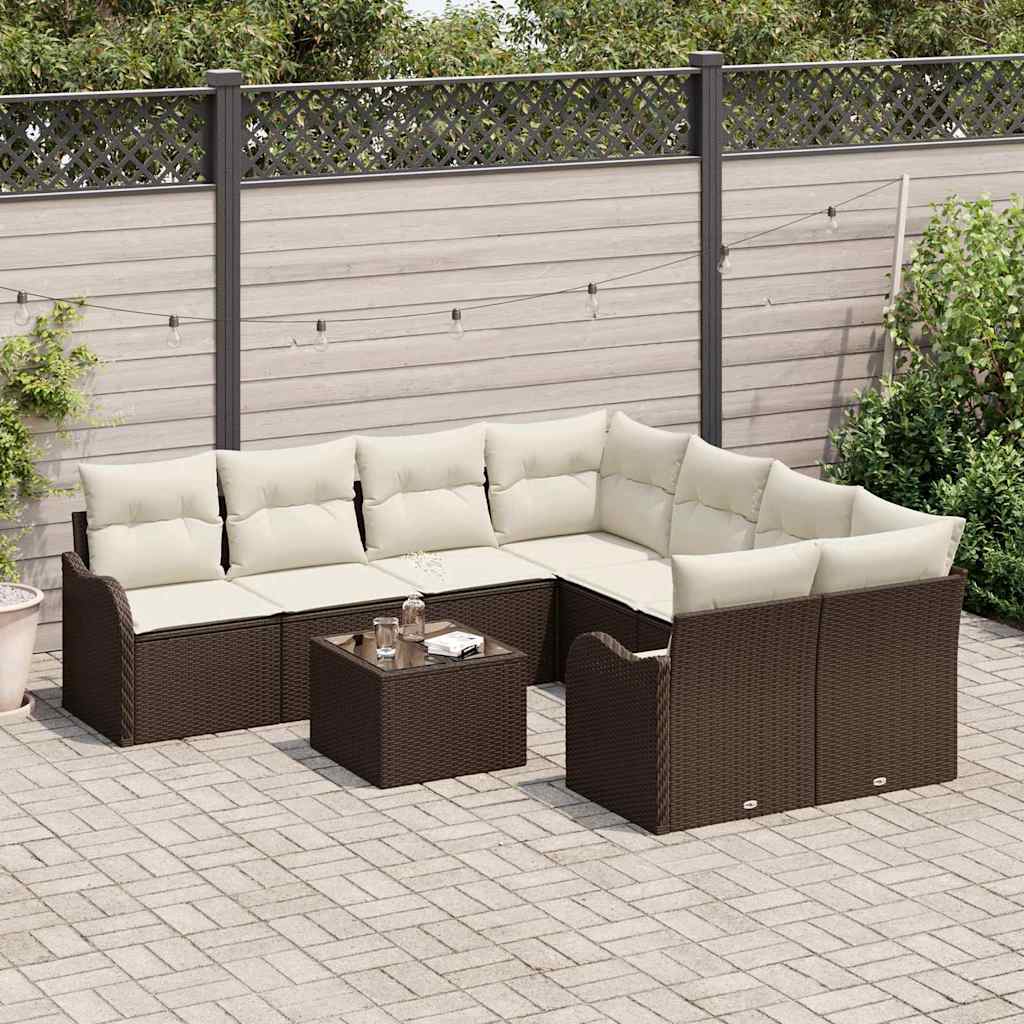 Gartensofa-set mit Kissen mit Speicher 9 pcs Braun und Creme