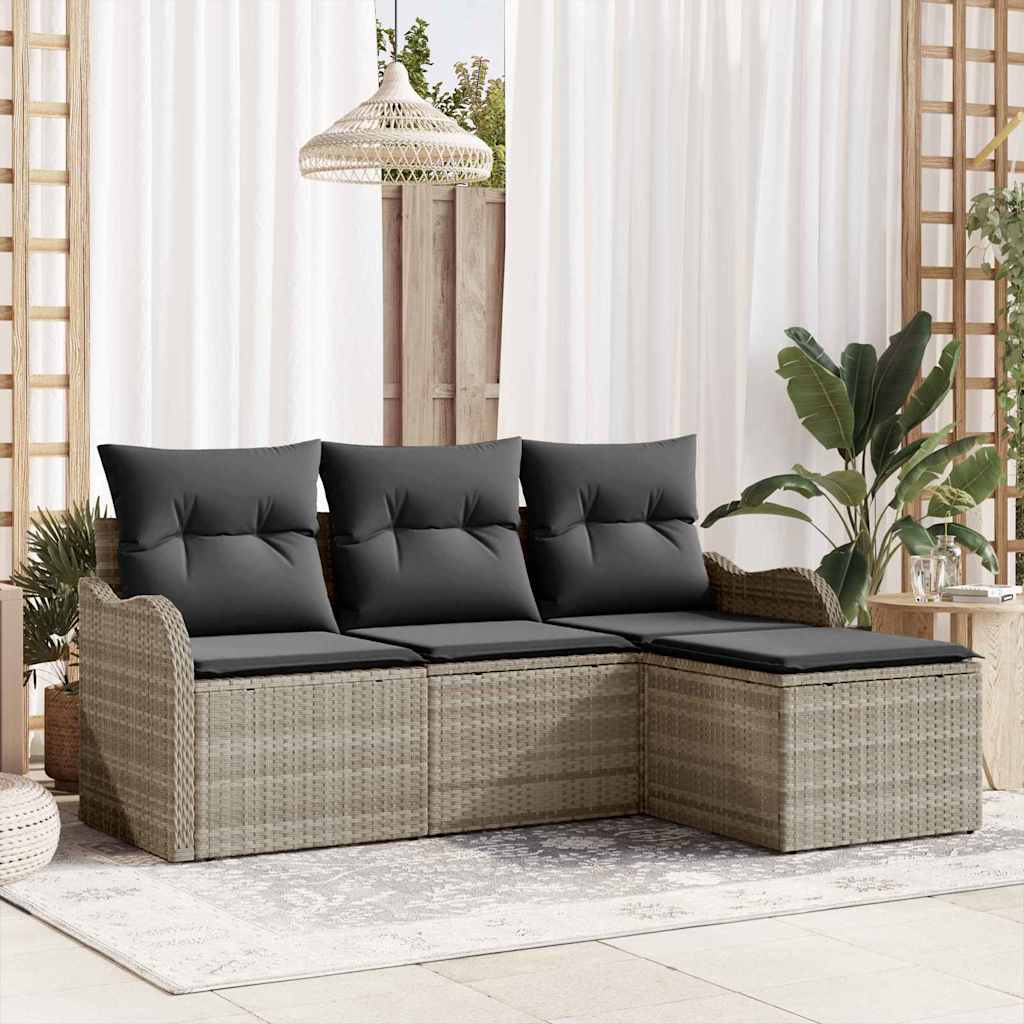Gartensofa-set mit Speicher 4 pcs Hellgrau Poly-Rattan