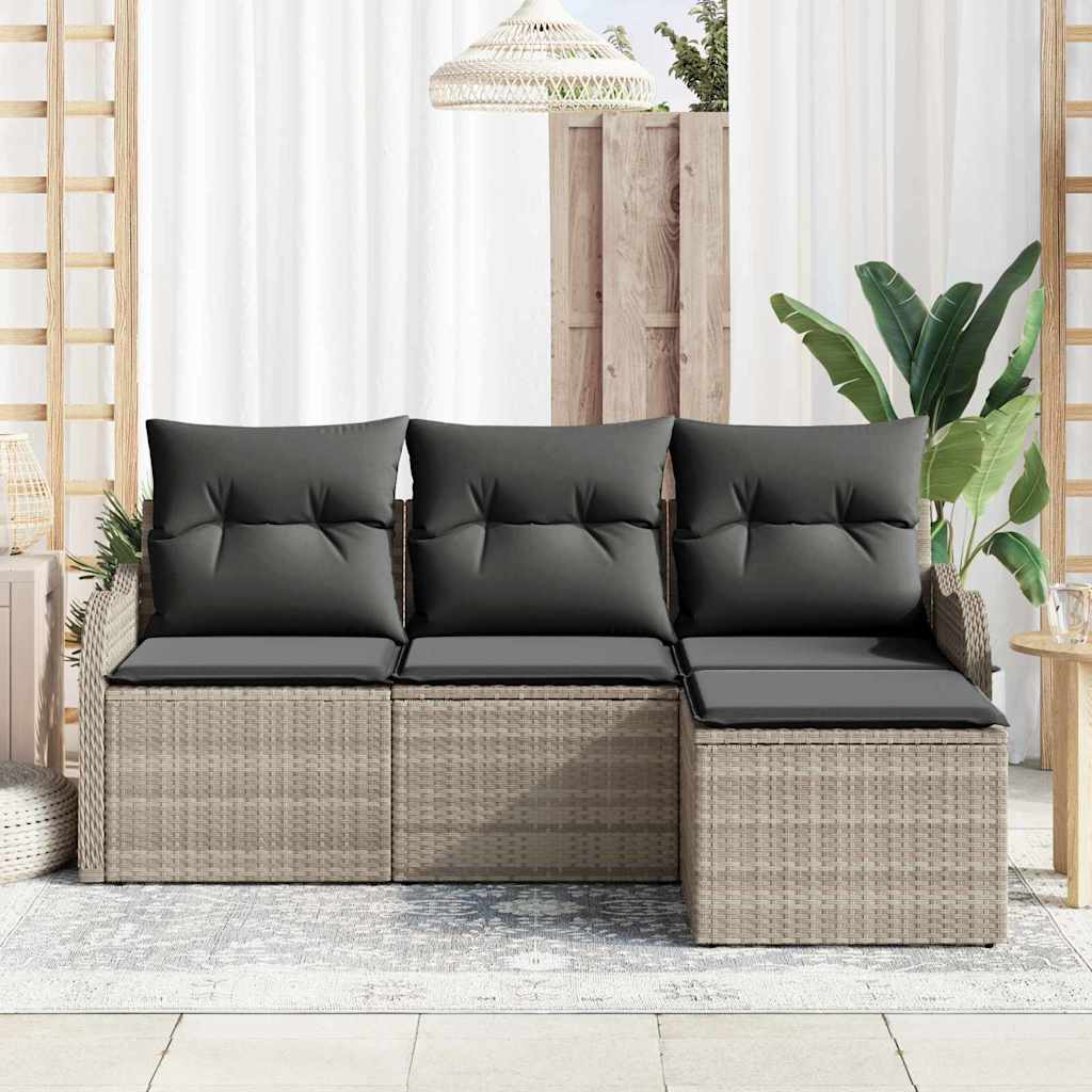 Gartensofa-set mit Speicher 4 pcs Hellgrau Poly-Rattan