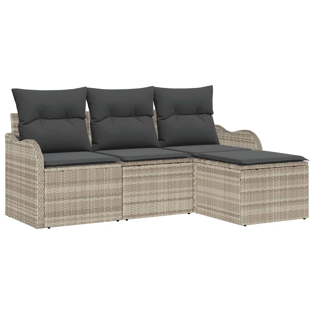 Gartensofa-set mit Speicher 4 pcs Hellgrau Poly-Rattan