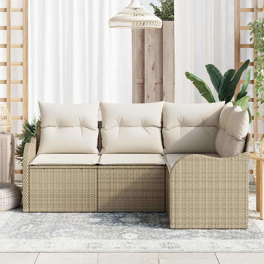 Gartensofa-set mit Speicher 4 pcs Beige Poly-Rattan