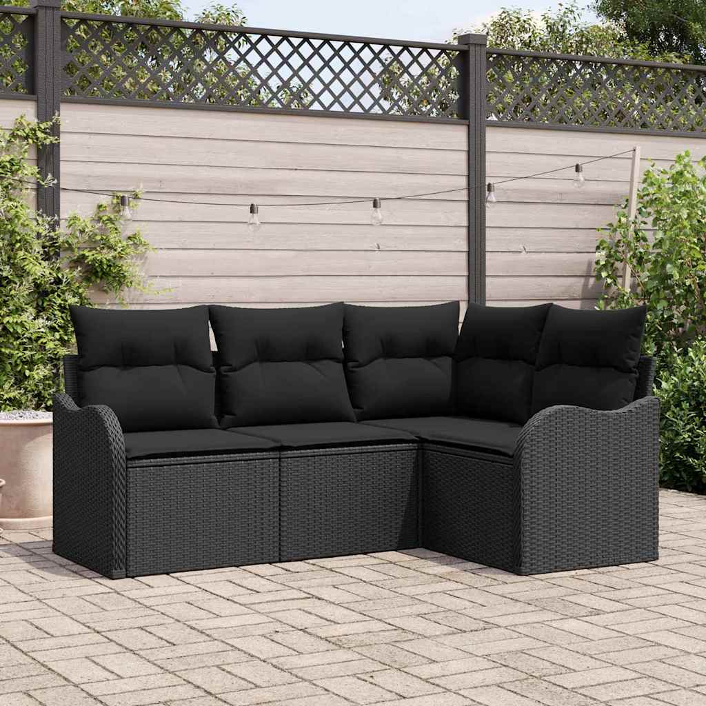 Gartensofa-set mit Speicher 4 pcs Schwarz Poly-Rattan