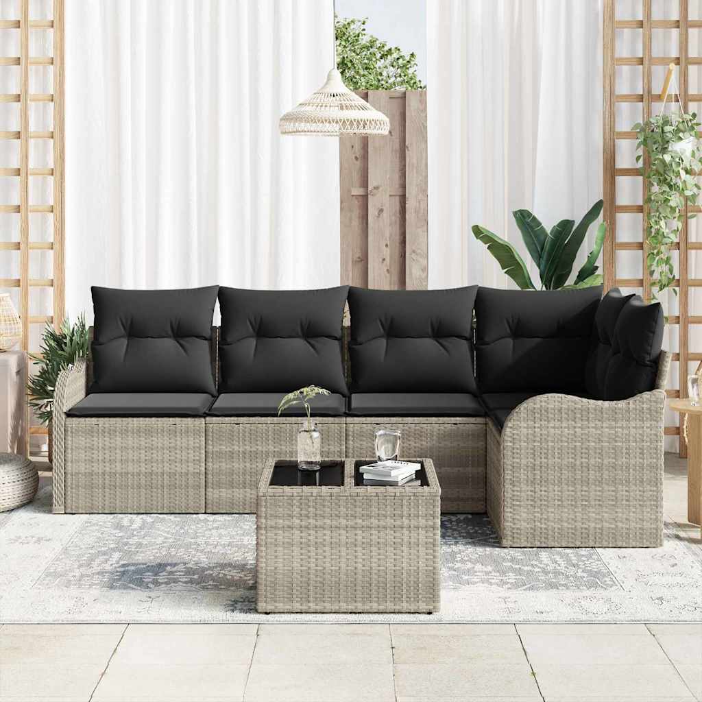 Gartensofa-set mit Speicher 6 pcs Hellgrau Poly-Rattan