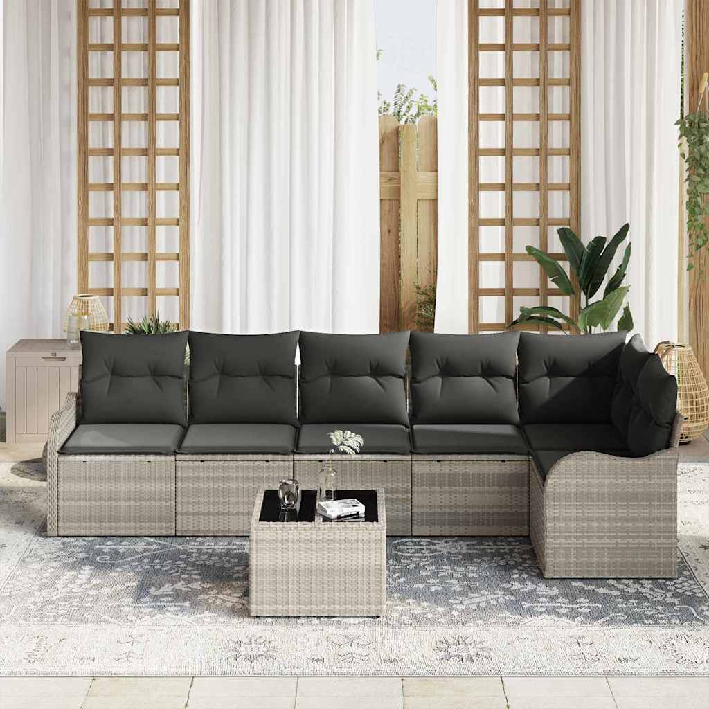 Garten-Sofa-Set mit Kissen mit Speicher 7 pcs Grau Poly Rattan
