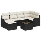 Garten-Sofa-Set mit Kissen 7 pcs Schwarz und Weiß Poly Rattan