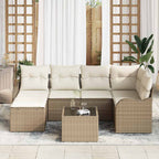 Garten-Sofa-Set mit Kissen 7 pcs Beige und Weiß Poly Rattan