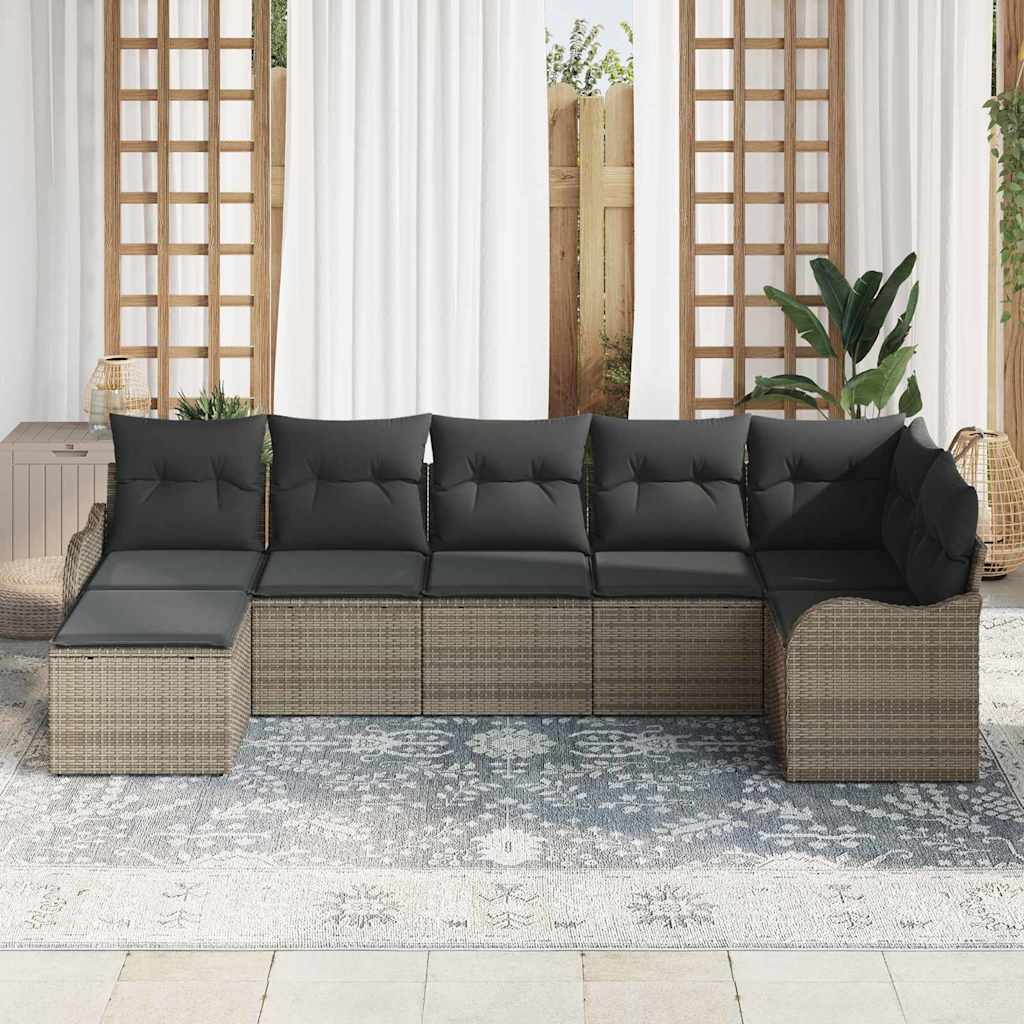 Gartensofa-set mit Speicher 7 pcs Grau Poly-Rattan