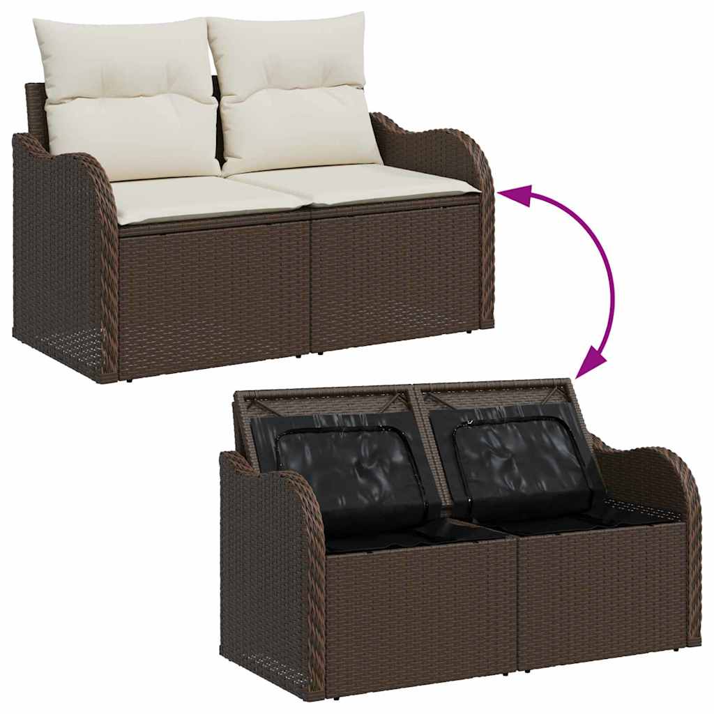 Garten-Sofa-Set mit Kissen 6 pcs Braun und Weiß Poly Rattan