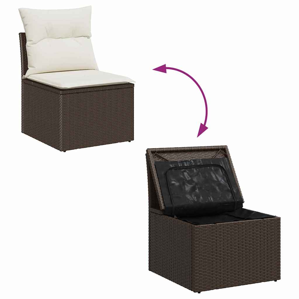 Garten-Sofa-Set mit Kissen 6 pcs Braun und Weiß Poly Rattan