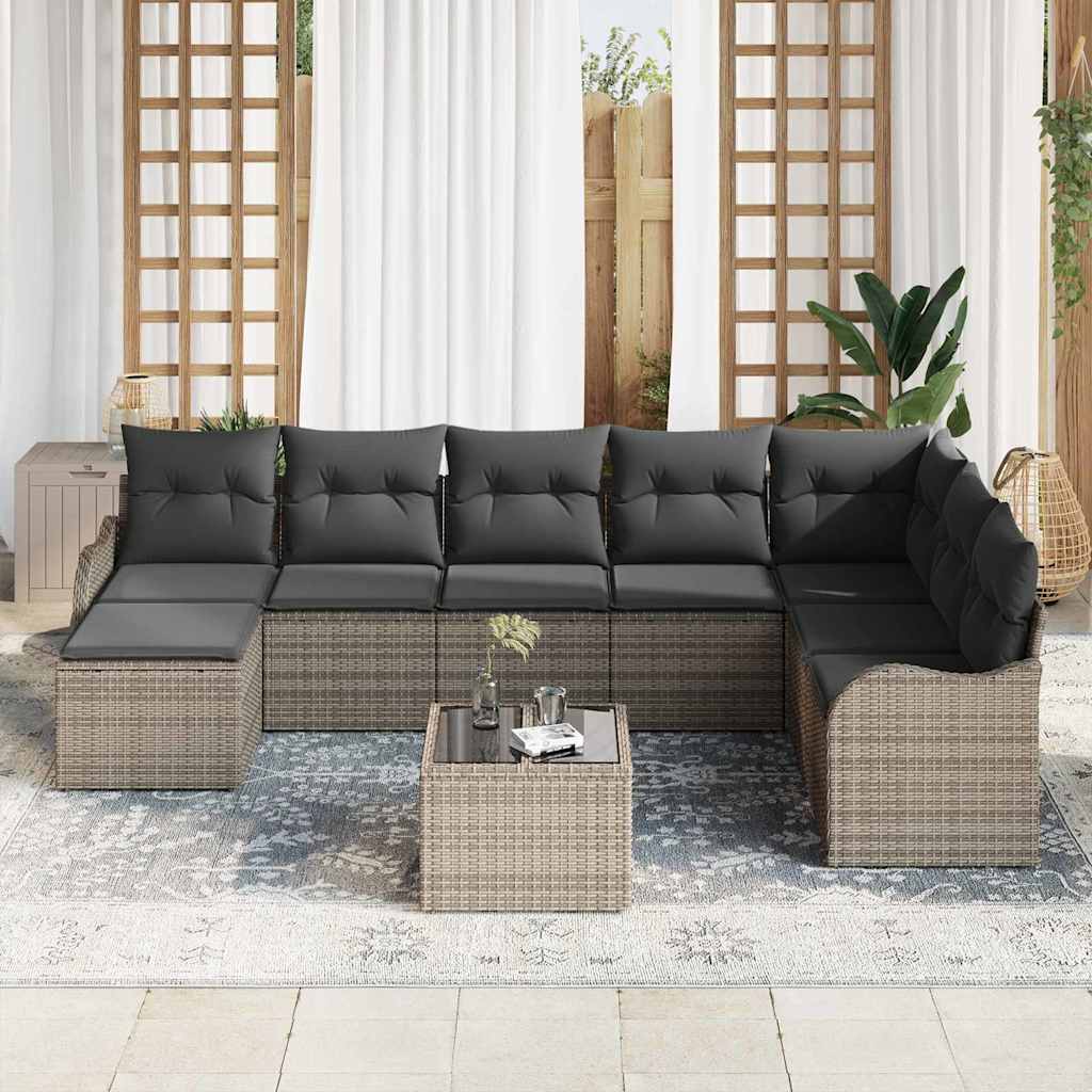 Gartensofa-set mit Speicher 9 pcs Grau Poly-Rattan