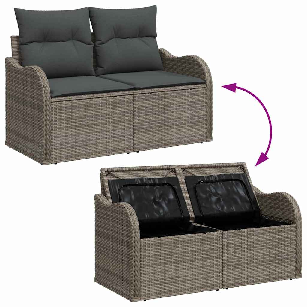 Garten-Sofa-Set mit Speicher 6 pcs Grau Poly Rattan
