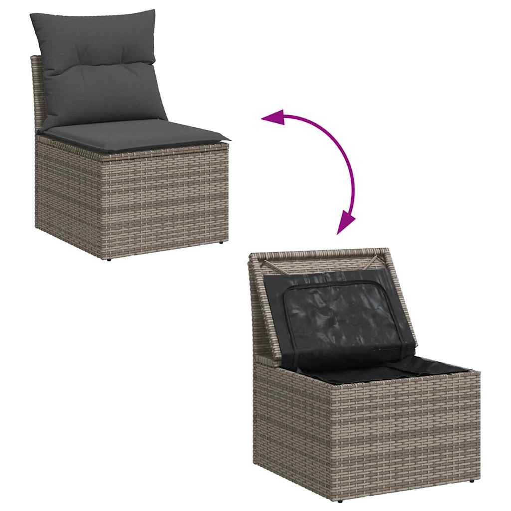 Garten-Sofa-Set mit Speicher 6 pcs Grau Poly Rattan