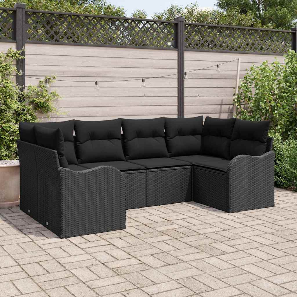Garten-Sofa-Set mit Speicher 6 pcs Schwarz Poly Rattan