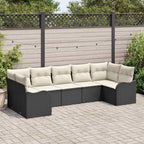 Garten-Sofa-Set mit Speicher 7 pcs Schwarz und Weiß Poly Rattan