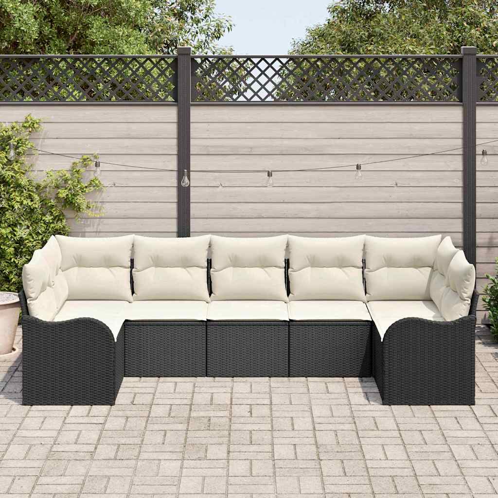 Garten-Sofa-Set mit Speicher 7 pcs Schwarz und Weiß Poly Rattan