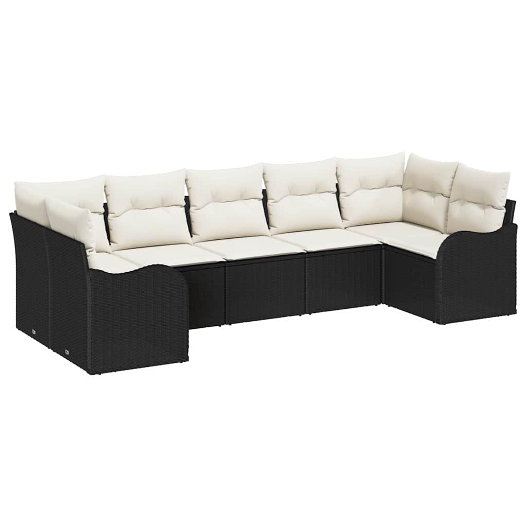 Garten-Sofa-Set mit Speicher 7 pcs Schwarz und Weiß Poly Rattan