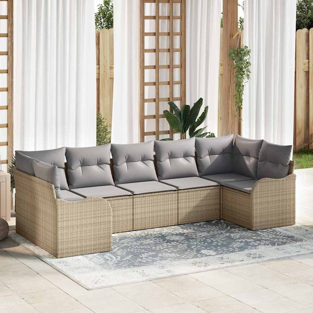 Garten-Sofa-Set 7 pcs Beige und Hellgrau Poly Rattan
