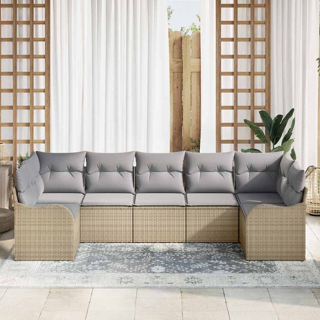 Garten-Sofa-Set 7 pcs Beige und Hellgrau Poly Rattan