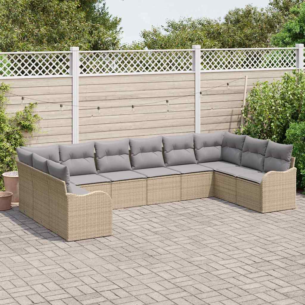 Gartensofa-set 10 pcs Beige und Hellgrau Poly-Rattan