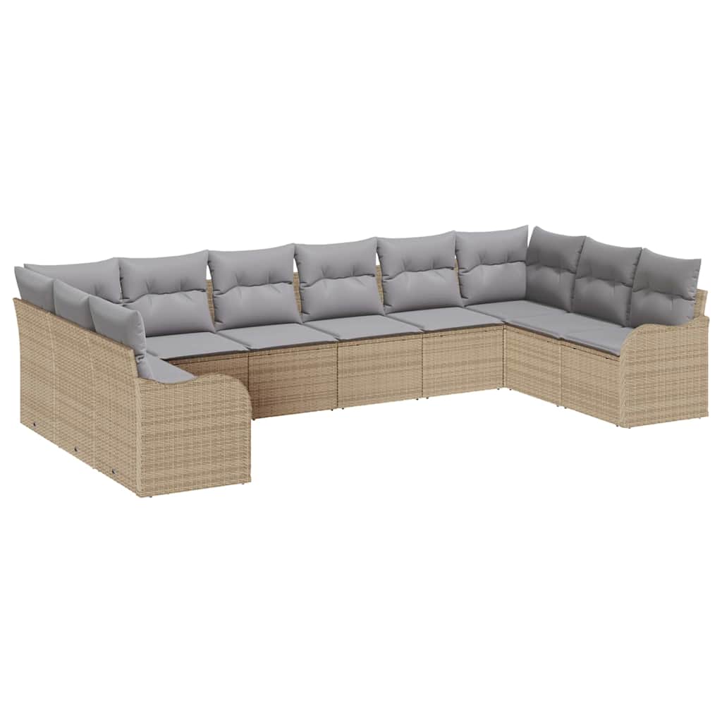Gartensofa-set 10 pcs Beige und Hellgrau Poly-Rattan