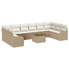 Gartensofa-set mit Speicher 11 pcs Beige und Weiß Poly-Rattan